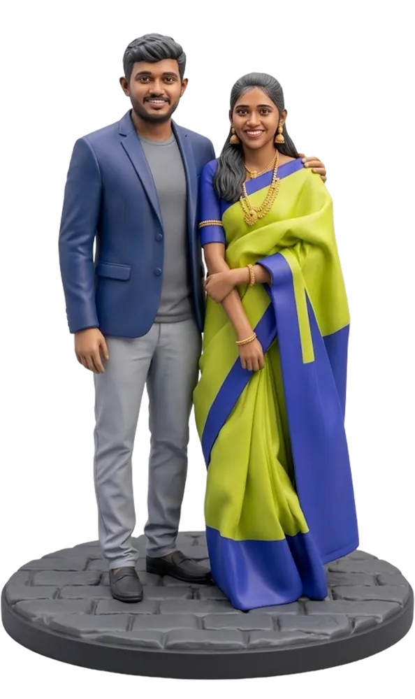 Custom 3D printed couple statue with a name plaque